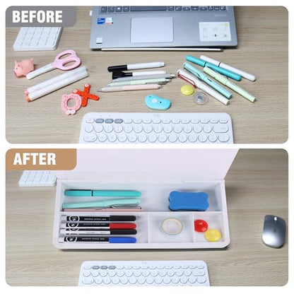 SELEAD Desktop Glass Whiteboard with Storage, Small Dry Erase White Board Computer Pad Keyboard Stand for Home, School, Office Desk Accessories - White - color: White