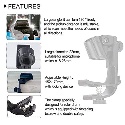 Adjustable Drum Rim Mic Clips - Microphone Mount Clamp (Pack of 2)