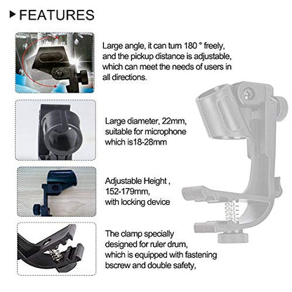 Adjustable Drum Rim Mic Clips - Microphone Mount Clamp (Pack of 2)