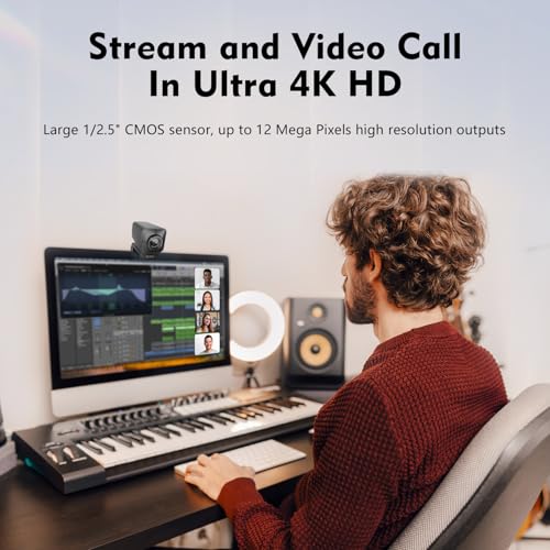 TOALLIN 4K Webcam for Streaming, Remote Control, 1/2.5" Sensor & 12MP, PDAF Auto-Focus, 5X Digital Zoom and Image Mirroring, Dual Noise-Reduction Mics, USB Web Camera for Conferencing, Video Calls