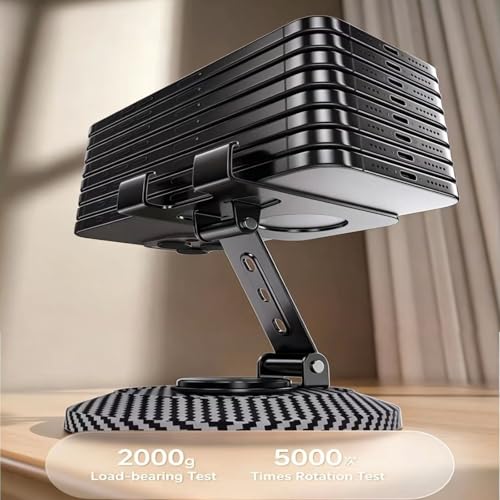 Adjustable Cell Phone Stand,360 Rotating Foldable Desktop | Cellphone Stand with Anti-Slip Base Portable Phone Holder for iPhone 17 16 15 14 13 Pro Max, All Smart Phones, iPad - color: Carbon fiber color