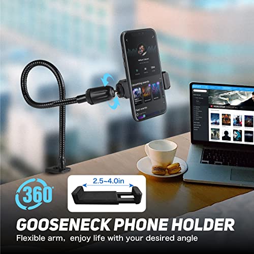 Desktop Mic Stand 13" Flexible Gooseneck Microphone Stand Desk Universal Microphone/Phone Stand Holder with Heavy Duty Desk Clamp, Mic Clip, 3/8" to 5/8" Screw Adapter for Universal Mic - size: 13INCHS