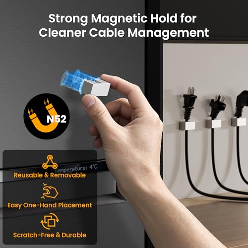 Magnetic Charger Cable Clips 5Pack for Metal Surfaces,USB C Charging Metal Cord Holder with Strong Neodymium Magnet Cable Organizer,Reusable Wire Keeper for Desk,Office,Nightstand,File Cabinet,Silver