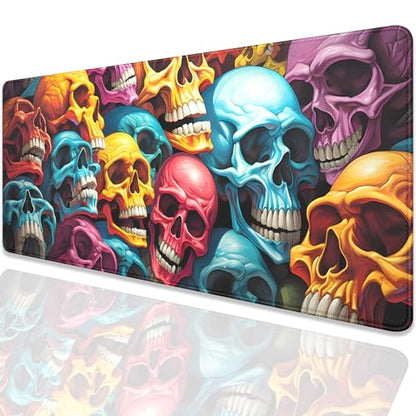 Scary Skeleton Mouse Pad Desk Pad,Colourful Skull Extended Gaming Mouse Mat with Stitched Edges Non-Slip Waterproof Rubber Base Mous Mat for Office Home Game Desk Pad(27.5X11.8 in) - color: Scary Skull Skeleton