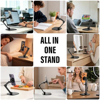 APPS2Car Magnetic Phone Stand for MagSafe, Height Adjustable Foldable iPhone Stand with Heavy Base and Metal Ring, Desk Phone Holder for iPhone 17/16/15/14/13 Pro Max, Black - color: Black - Magnetic Stand
