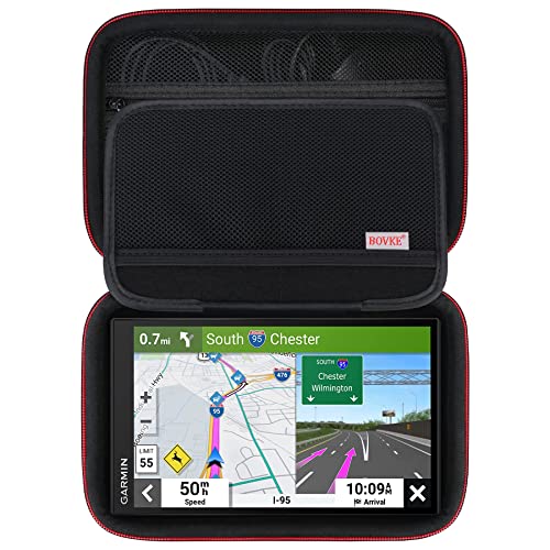 BOVKE Travel GPS Case for 6.95” Garmin DriveSmart 65, 6-7 Inch Garmin RV 795/dēzl OTR710/OTR610/OTR700, DriveSmart 66/76, zūmo XT2 GPS Navigators, Extra Space fit Car Charger, Cables, Black - color: Black (Slim Case)