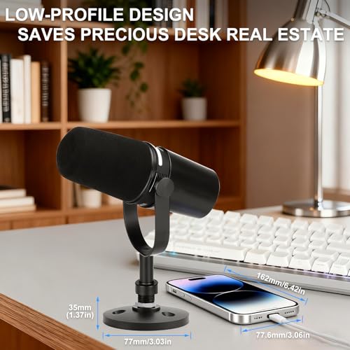 Desktop Microphone Stand for Shure MV7/MV7+, Premium Low-Profile Detachable Microphone Base with Locking Nut, Secure & Space-Saving Desktop Stand for Shure MV7 and MV7+ Podcast Mic - size: for Shure MV7/MV7+