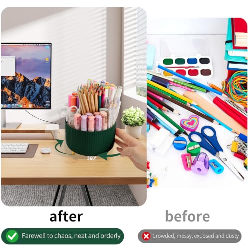 Camelmother 360°Rotating Pen&Pencil Holder For Desk With 5Slots Cute Office - color: Green