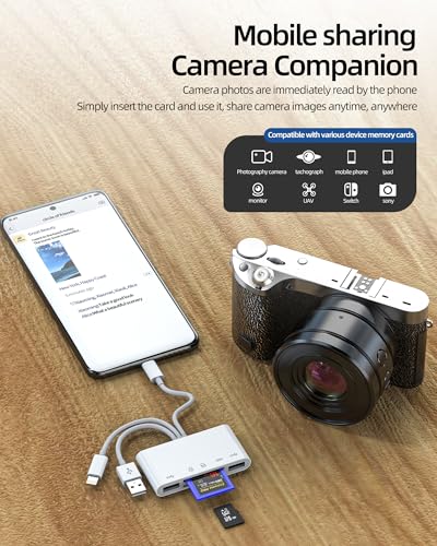 SD Card Reader for Iphone 17 16 15 14 Pro Max USB C Lightning Adapter (5in3) Digital Camera Micro SD Memory Stick Accessories Hub Dual Plug Dongle TF Slot for Apple Charger Adaptor Macbook PC for Ipad