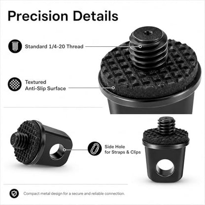 2 Pcs 1/4"-20 Holder Camera Fixing Screw Camera Neck Strap Screw Quick Install Metal Screws Connecting Adapters with Rubber Padded for Tripod DSLR Cameras Shoulder Straps Wrist Straps Selfie Sticks