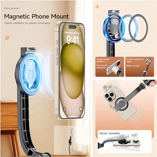 Magnetic Mini Extendable Selfie Stick Tripod Holder Stand with Fill Light Bluetooth Wireless Remote for iPhone 15 14 13 12 & Android
