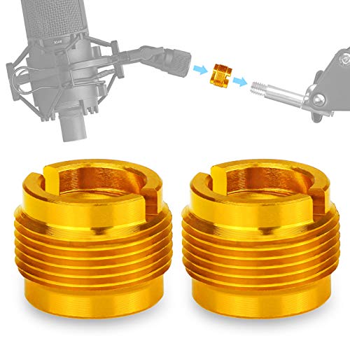 2 PCS Gold Colour Adapter for HyperX QuadCast Mic, Blue Yeti, Rode, Razer, Shure and Most USB Microphone, Shock Mount, Boom Arm Screw Thread Adapter 5/8" Male to 3/8" Female Screw Adapter by YOUSHARES - color: 2PCS