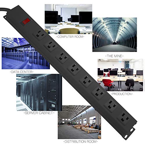 HHOSET Heavy Duty Long 8 Outlets, 14AWG Extension Cord, Black, 4FT, 1 | Metal, Wall Mountable Power Strips with Surge Protection, Switch, Office Under Desk Accessories, Wide Spaced - size: 4ft