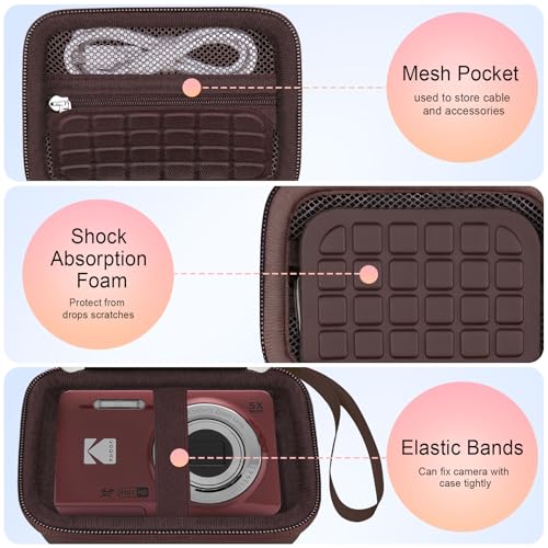 Elonbo Camera Carrying Case for KODAK PIXPRO FZ55/ FZ45/ FZ53/ FZ43 16MP Digital Camera, KODAK PIXPRO Camera Storage Holder Travel Bag, Mesh Bag Fits Batteries Cable Memory Card Card Reader, Brown - color: Brown