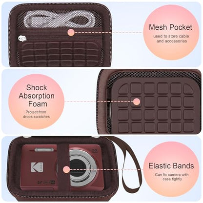 Elonbo Camera Carrying Case for KODAK PIXPRO FZ55/ FZ45/ FZ53/ FZ43 16MP Digital Camera, KODAK PIXPRO Camera Storage Holder Travel Bag, Mesh Bag Fits Batteries Cable Memory Card Card Reader, Brown - color: Brown