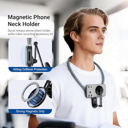 NEEWER Magnetic Phone Neck Holder, Quick Release Cell Phone Chest Mount Stand Adjustable Compatible with MagSafe iPhone Samsung Android, Accessories Kit for POV Vlogging Selfies Video Recording, GP47 - style: GP47