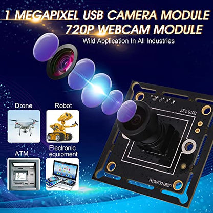 ELP USB Camera Module Super Mini 720p Wide Angle with 100degree M7 Lens Megapixel HD OV9712 Embedded Webcam Board for Computer USB2.0 UVC Video PC Opencv Camera Module,with 3.3ft/1m Cable for Laptop