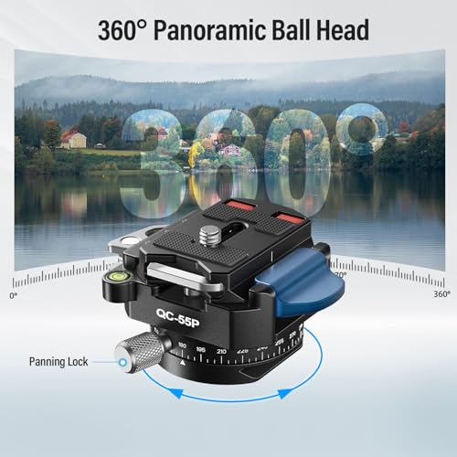 SIRUI 55mm Quick Release Plate with 360° Rotating Panoramic Head, Camera Mount Adapter with 1/4" and 3/8" Thread, Quick-Release Attach Plate for Tripod Monopod DSLR Stabilizer, QC-55P - size: Quick Release Plate with 360° Panoramic Head
