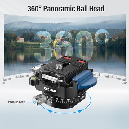 SIRUI 55mm Quick Release Plate with 360° Rotating Panoramic Head, Camera Mount Adapter with 1/4" and 3/8" Thread, Quick-Release Attach Plate for Tripod Monopod DSLR Stabilizer, QC-55P - size: Quick Release Plate with 360° Panoramic Head