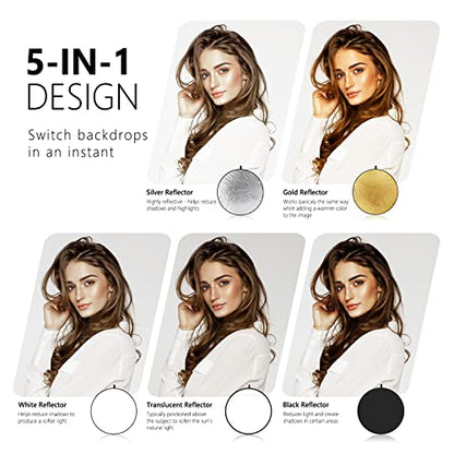 NEEWER 32 Inch/80 Centimeter Light Reflector Light Diffuser 5 in 1 Collapsible Multi Disc with Bag - Translucent, Silver, Gold, White, and Black for Studio Photography Lighting and Outdoor Lighting - size: 80cm