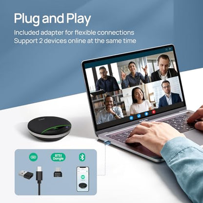 Yealink Bluetooth Speakerphone SP96 with Dongle Support Daisy-Chain 26H Talk Time Teams Certified 65mm Conference Speaker and 6 Microphones Array LCD Screen Smart AI Noise-Canceling - color: SP96 + Bluetooth USB Dongle, size: Teams Certified