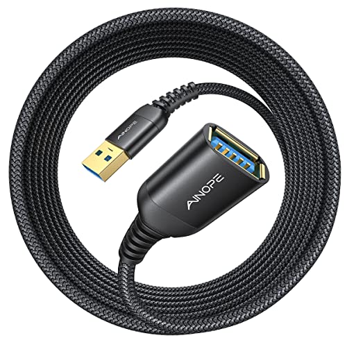 AINOPE 2 Pack USB Extensions Cable High Speed USB 3.0 Extension Cord Type A Male to Female Sturdy Braided Material Fast Data Transfer Compatible with USB Keyboard,Mouse,Flash Drive,Black,20FT+20FT - color: Black, size: 20FT+20FT