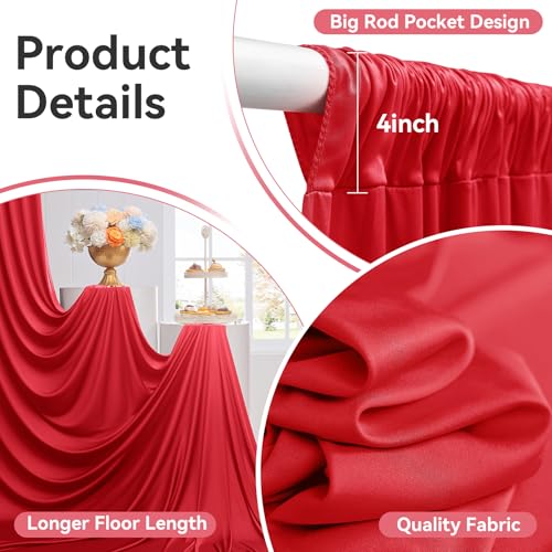 10ftx12ft Wrinkle Free Red Backdrop Curtain, 2 Panels 12FT Height Red Wedding Backdrop Drapes, Silky Polyester Back Drop Cloth for Birthday Photography Background Party Backdrop Draping - color: Red, size: (W)5ft x (H)12ft (2 Panel)