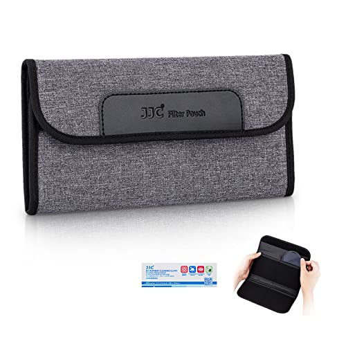 JJC 4 Pockets Lens Filter Case for Filter Up to 82mm (37mm 40.5mm 43mm 46mm 49mm 52mm 55mm 58mm 62mm 67mm 72mm 77mm),Foldout Filter Pouch with Microfiber Cleaning Cloth,Photography Filter Holder Bag - size: 4 Pockets-up to 82mm