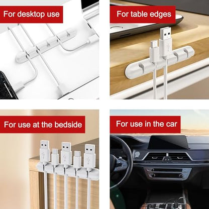 3 Pack Self-Adhesive Cable Management Clips - White Cord Organizers for Desktop, Nightstand & Office, Available in 3/5/7-Slot Sizes