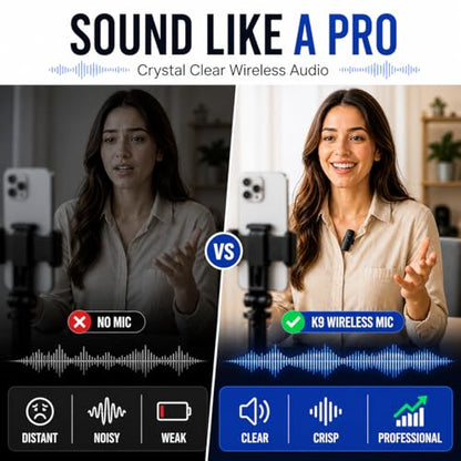 Vlogging Kit for iPhone/Android with Wireless Microphone, LED Light & Tripod – Phone Video Recording Kit for YouTube, TikTok, Streaming & Content Creators