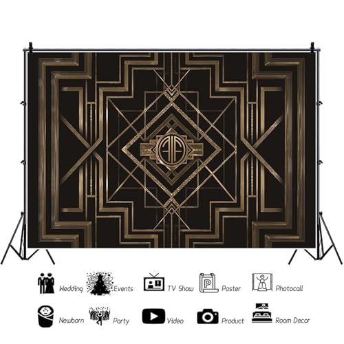 8x6.5ft Theme Backdrops for Photography Black and Golden Retro Texture Background Luxury Party Crazy Carnival Happy Birthday Party Portrait Booth Photo Studio Video Shooting Prop - size: 8x6.5ft