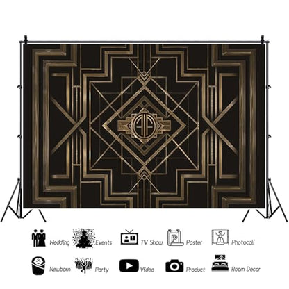 8x6.5ft Theme Backdrops for Photography Black and Golden Retro Texture Background Luxury Party Crazy Carnival Happy Birthday Party Portrait Booth Photo Studio Video Shooting Prop - size: 8x6.5ft