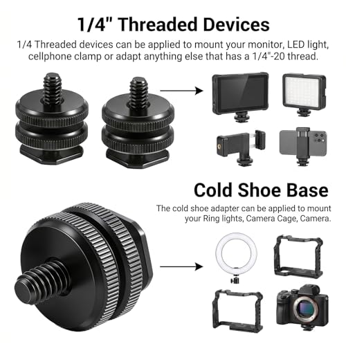 4 Pack Camera Hot Shoe Mount to 1/4"-20 Thread Tripod Screw Adapter Flash Cold Shoe Mount Bracket for DSLR Camera Cage Rig LED Monitor Microphone Etc