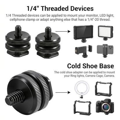 4 Pack Camera Hot Shoe Mount to 1/4"-20 Thread Tripod Screw Adapter Flash Cold Shoe Mount Bracket for DSLR Camera Cage Rig LED Monitor Microphone Etc