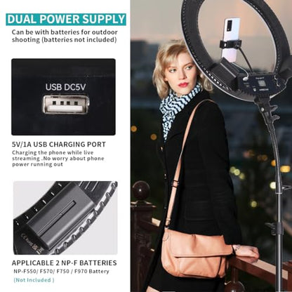 19 inch LED Ring Light Kit for Studio Portrait Photography, YouTube Video Recording, Live Streaming, Eyebrow Tattooing, Eyelash Beauty, Beauty Makeup and Lighting
