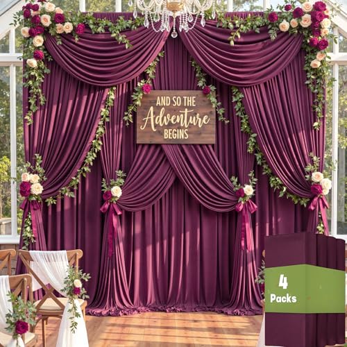 20ftx12ft Wrinkle Free Maroon Backdrop Curtain, 4 Panels 12FT Height Wedding Burgundy Backdrop Drapes, Silky Polyester Back Drop Cloth for Birthday Photography Background Party Backdrop Draping - color: Burgundy, size: (W)5ft x (H)12ft (4 Panel)