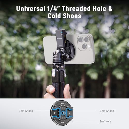 Neewer Magnetic Phone Tripod Mount with Action Camera Adapter, Cold Shoe with Anti Off Pin, 1/4" Thread Compatible with MagSafe iPhone 16 15 14 13 12 Series DJI Quick Release Adapter Mount, PA070 - style: PA070