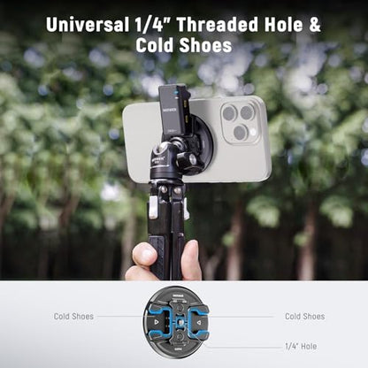 Neewer Magnetic Phone Tripod Mount with Action Camera Adapter, Cold Shoe with Anti Off Pin, 1/4" Thread Compatible with MagSafe iPhone 16 15 14 13 12 Series DJI Quick Release Adapter Mount, PA070 - style: PA070