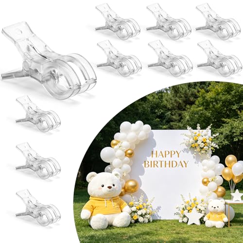 10 Pack Balloon Arch Clips Kit, 3.5" Heavy Duty Transparent Plastic Spring Clamp Holder, Clear Towel Clip for Backdrop Stand Birthday Wedding Decoration Craft Photography Studio (10, Clear)