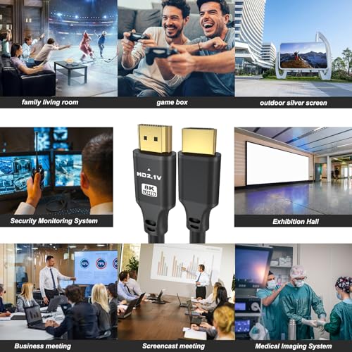 15FT Long Hdmi Cable, 8K@60Hz, 4K@120Hz, 48Gbps Ultra High Speed Hdmi 2.1 Cord with Gold-Plated Connectors, Aluminum Shell, for Streaming and Gaming, Wall-Mounted TV, Projector, Sound System - size: 15FT