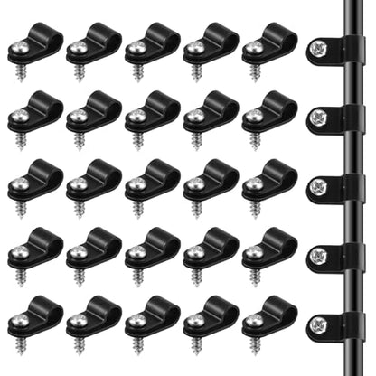 JJUNW 50 Pcs 1/4 Inch Outdoor Cable Clips, Plastic Rope Light Clips Black Wire Fence Clips, Extension Cord Wall Clips with Screws for Wire Management(1/4 Inch) - size: 1/4 Inch