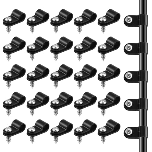 JJUNW 50 Pcs 1/4 Inch Outdoor Cable Clips, Plastic Rope Light Clips Black Wire Fence Clips, Extension Cord Wall Clips with Screws for Wire Management(1/4 Inch) - size: 1/4 Inch