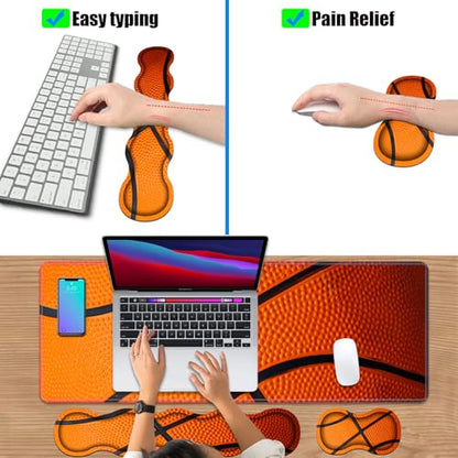 4 in 1 Ergonomic Keyboard Wrist Rest & Mouse Pad Wrist Rest Set, Large XXL Gaming Desk Mat 31.5"x 11.8" with Non-Slip Base, Memory Foam for Home Office Study Gaming, Basketball Surface - color: Basketball Surface