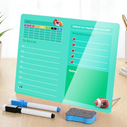 LeMotech Desktop Acrylic Dry Erase Board, 12x10 inches Weekly & to-Do List Planner, Tabletop Whiteboard with Stand, Office Supplies Includes 2 Markers & 1 Eraser, Green Football Pattern, 1 Pack - color: Green, size: 12"W x 10"H (1 Pack)