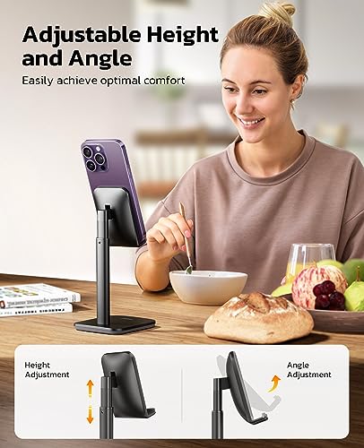 Nulaxy Phone Stand, Height Angle Adjustable Cell Phone Stand, Phone Holder for Desk Compatible with Phone 16 15 14 13 12 Mini 11 Pro Xs Max Xr X 8 7 6 6s Plus, All Smartphones (4-8 inches) - Black