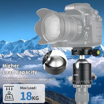 CAVIX 360°Panoramic Ball Head Tripod Head, 18kg(39.7lbs) Load Capacity, 44mm Metal Ball Head with 1/4" Arca-Swiss Quick Release Plate for Tripod Monopod Slider DSLR Camera Camcorder - size: Ball Dia. 44mm