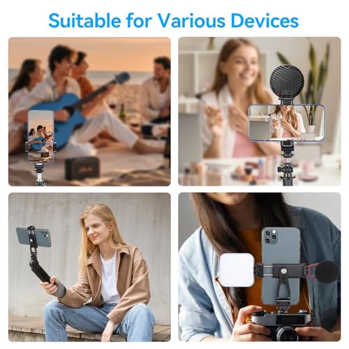 UTEBIT Universal Phone Tripod Mount with Cold Shoe Mount, 1/4" Thread 180° Tilt 360° Rotation Support Vertical and Horizontal, Adjustable Phone Clamp Holder for iPhone 17 16 15 14, for Samsung Galaxy