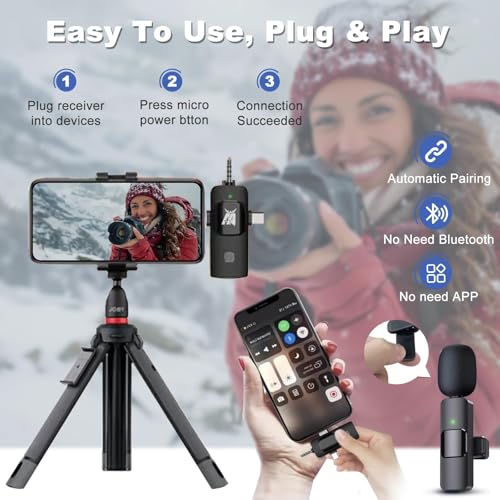 Aarkani Wireless Lavalier Microphone 3-in-1 for iPhone, Android, DSLR Camera – Dual Mic Set with Receiver (Lightning, USB-C, 3.5mm), Plug & Play for Video Recording, YouTube, Vlog, Interview