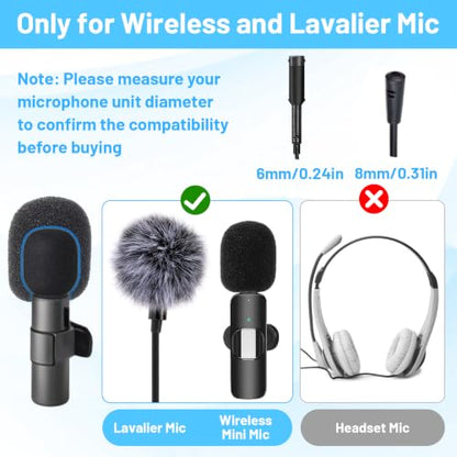SHENLIU 9 Pcs Lavalier Microphone Windscreen Kit, 6 Pack Furry and Foam Mic Covers with 3 Pack 360° Rotatable Cable Clips, Universal Lapel Mic Accessories(for 1.8mm Round & 5mm Flat Cables)
