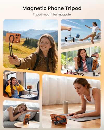 Foldable Magnetic Phone Tripod for MagSafe for Smartphone Stand | 360° adjustable,3-in-1 grip&stand selfie stick,for Magsafe accessories,pocket lightweight,for live stream,travel photography